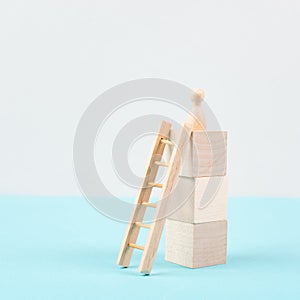 Man was climbing up the ladder, having a goal, brainstorming for ideas, success strategy, taking a challenge, business concept