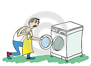 Man and washing machine. Man Doing Laundry.