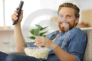 man watching tv home relax