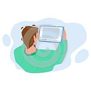 Man Watching Video On Tablet Digital Device Vector