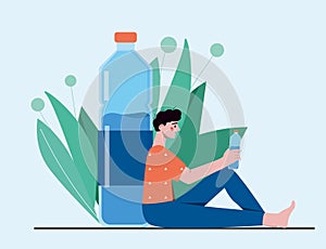 Man with water bottle vector concept