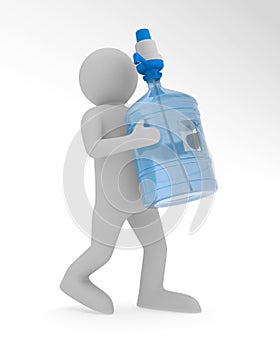 Man with water bottle on white background. Isolated 3D illustration