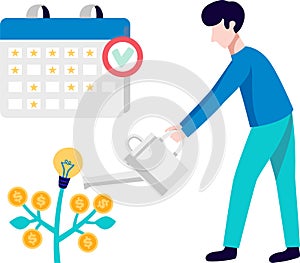 Man watering business idea plant, business growth concept