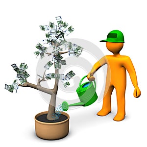 Man watering money tree