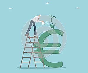 Man watering sprout on euro sign