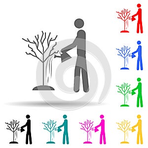 man watering a tree green multi color style icon. Simple glyph, flat vector of greenpeace icons for ui and ux, website or mobile
