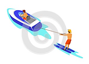 Man waterskiing pulled behind speed boat