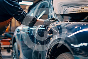 Man Waxing Car in Garage