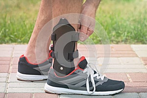 Man wearing ankle brace