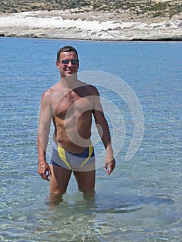 Man wearing bathing in the tropics