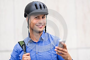 Man wearing bike helmet