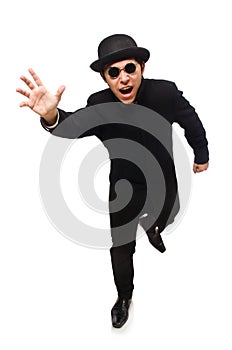 Man wearing black coat isolated on white