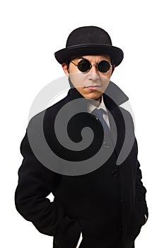 Man wearing black coat isolated on the white