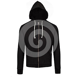 A man is wearing a black hoodie with a white hood