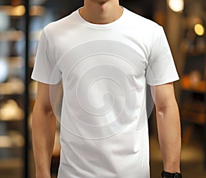 Man wearing blank white t-shirt for mockup design