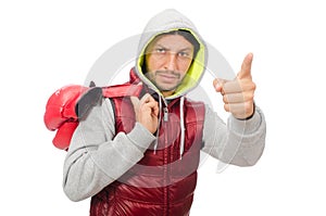 Man wearing boxing gloves isolated on white