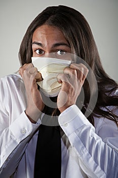 Man wearing a breathing mask