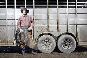 Man Wearing Cowboy Hat Holding Lariat photo