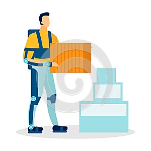 Man Wearing Exoskeleton Flat Vector Illustration