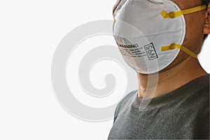 Man wearing facial  Filter face mask,  Environmental ,dust and smoke welding protection with small