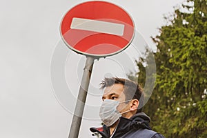 Man wearing facial hygienic mask