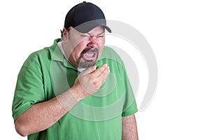 Man Wearing Green Shirt Sneezing