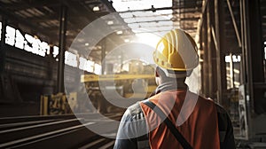 Man Wearing Hard Hat in Warehouse - Safety Precautions for Industrial Workplace