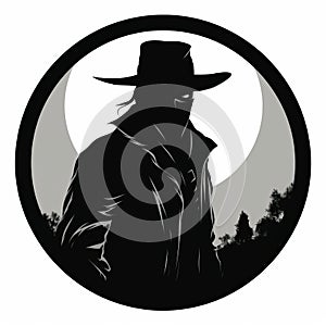 Cowboy Moon Hood Badge: Pulp Comics Style Black And White Logo photo
