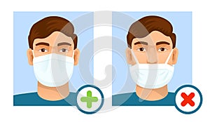 Man wearing hygienic mask to prevent infection. Health care concept.