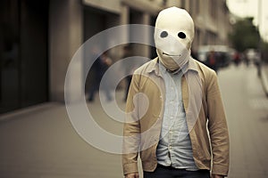 Man Wearing a Mask Walking Down a Street