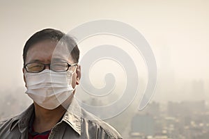 man wearing mouth mask against air pollution