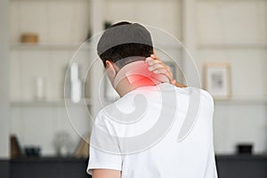 Man wearing a neck brace, cervical orthopedic bandage