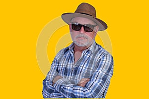 man wearing panama style straw hat with black ribbon isolated on white background, straw hat for woman and man head protection