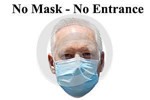 Man wearing a paper mask on his face. A man wears a Medical Face Mask to help avoid contracting Coronavirus aka Covid-19. Covid-