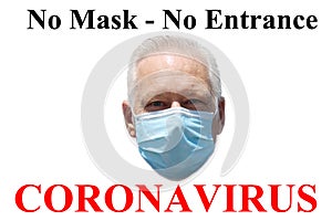 Man wearing a paper mask on his face. A man wears a Medical Face Mask to help avoid contracting Coronavirus aka Covid-19. Covid-