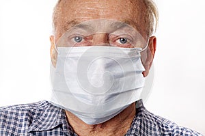 Man wearing a protective breath mask.