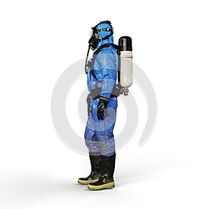 Man wearing a protective chemical suit against a white background - 3D render illustration