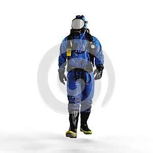 Man wearing a protective chemical suit against a white background - 3D render illustration