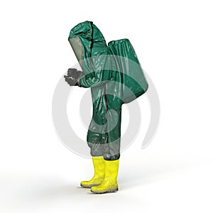 Man wearing a protective chemical suit against a white background - 3D render illustration