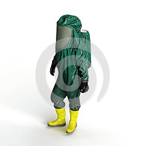 Man wearing a protective chemical suit against a white background - 3D render illustration