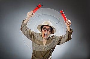 The man wearing safari hat in funny concept