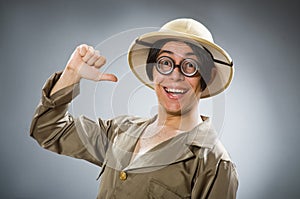The man wearing safari hat in funny concept