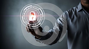 Cyber Security and Data Protection Technology Concept with a Padlock and Touch Screen Interface