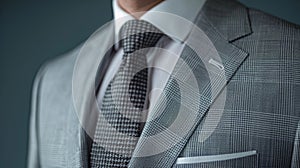 A man wearing a sleek tailored suit made from ecofriendly bamboo fiber showcasing the sophisticated yet ecoconscious photo