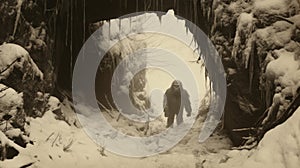 Frozen Encounter: Colossal Gorilla Monster In Snowy Cave photo