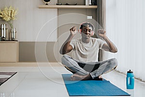 Man wearing sport outfit dancing listen music