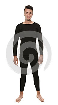 Man wearing thermal underwear isolated