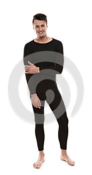 Man wearing thermal underwear isolated