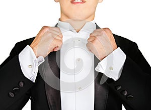 Man wearing tuxedo torso only