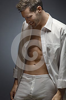 Man Wearing Unbuttoned Shirt photo